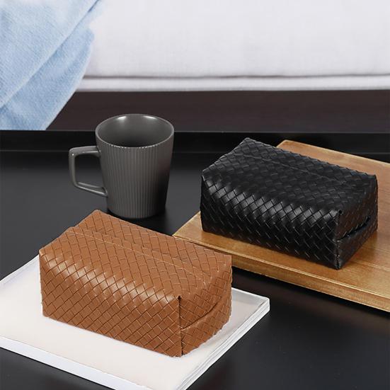 Yousheng PU Leather Tissue Box, with Smooth Paper Outlet Opening, Soft Rounded Weaving Surface Tissue Holder for Home