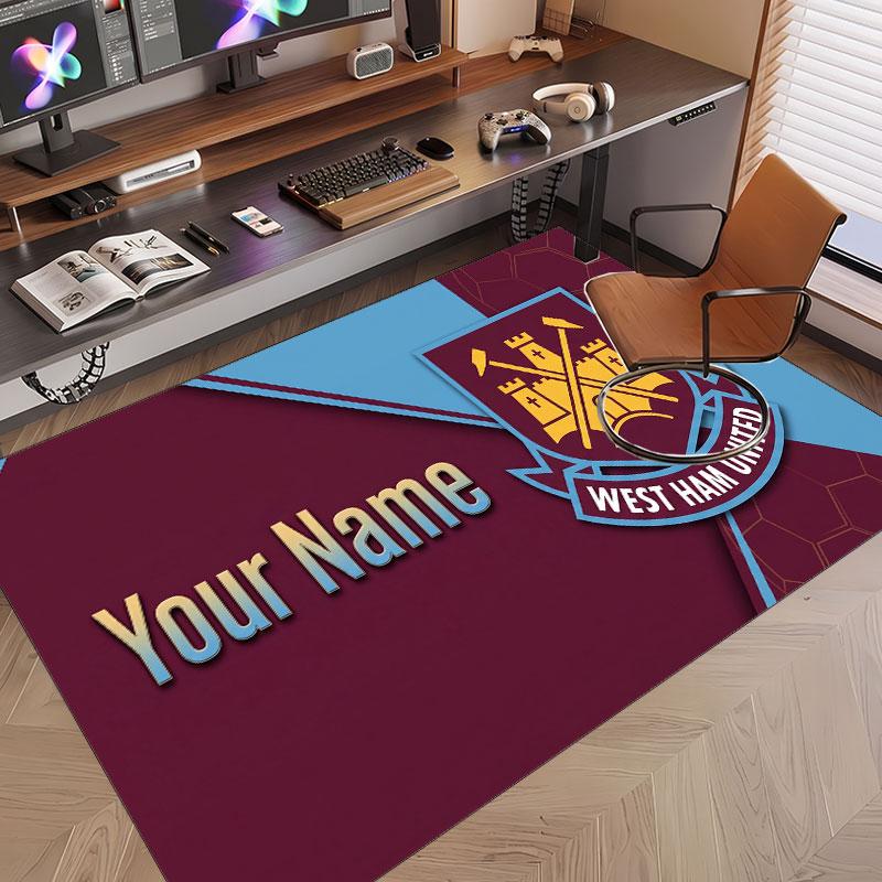 Benutzerdefinierter Teppich West Ham United Fußballmuster Druck Name Text Weicher Rutschfester Boden Teppich für Zuhause Innen Dekoration