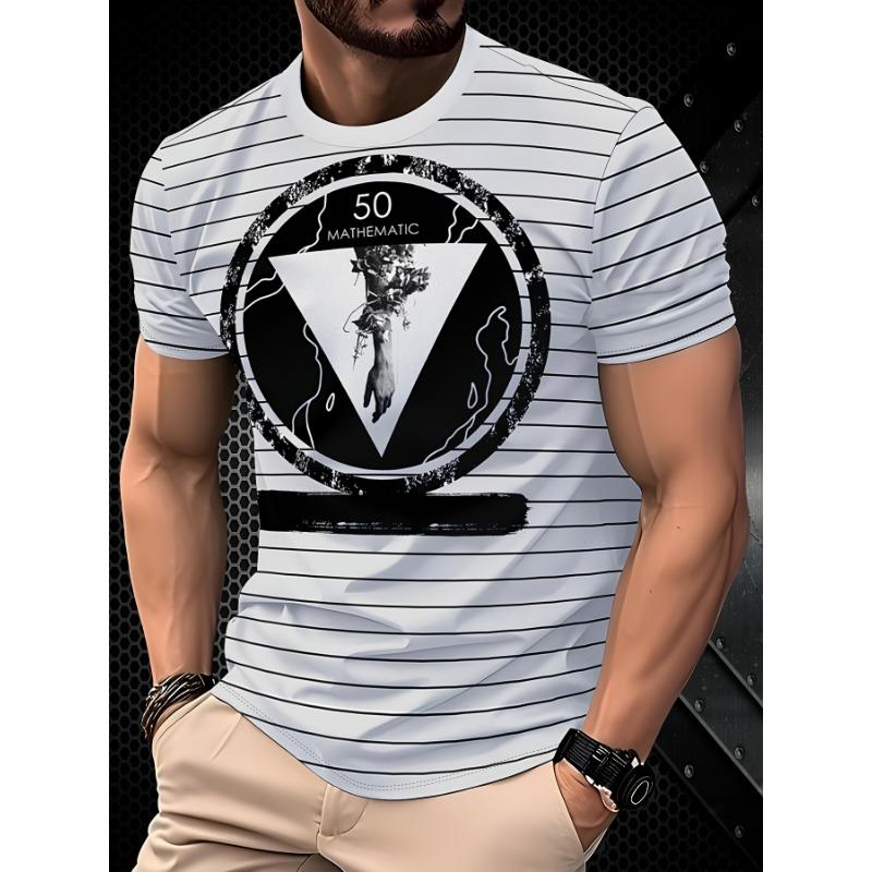 

Men s 3D printed short-sleeved T-shirt, art style fashion top with comfortable fit crew neck design S