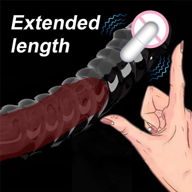 Przezroczysty Penis Extend Sleeve z wibratorem Wielokrotnego użytku prezerwatywy Dildo Penis Enhancer Opóźnienie wytrysku Pierścienie na penisa Zabawki erotyczne dla mężczyzn