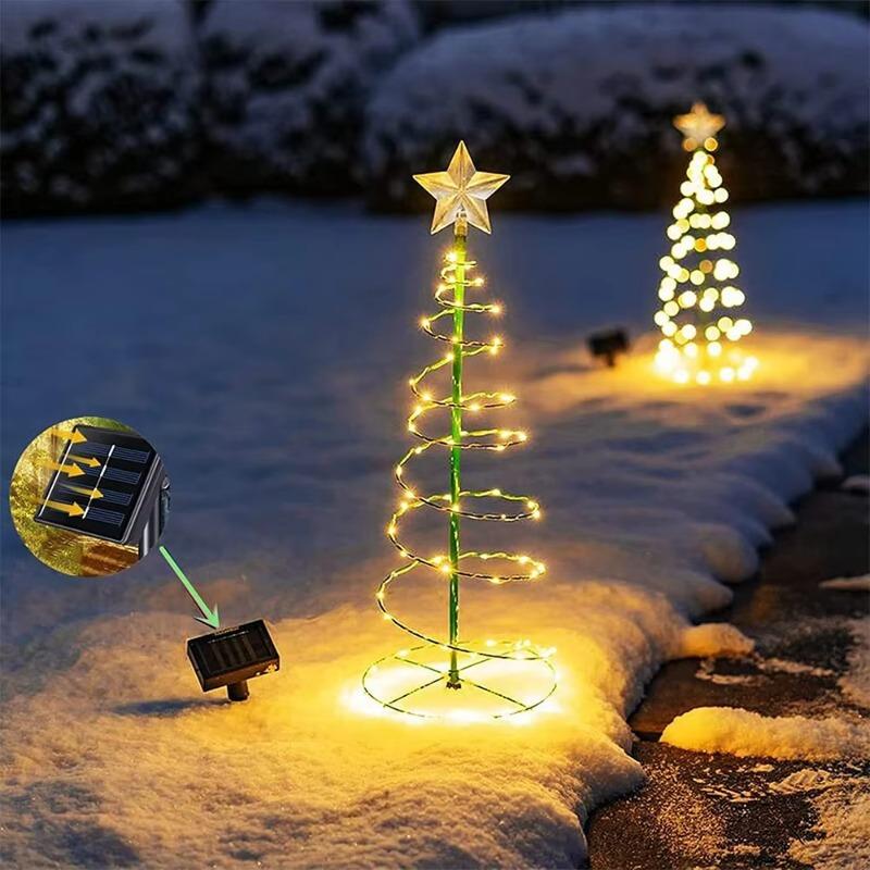 Christmas Tree Garden Decorative Lights Stars LED Solar Ground Light Solar Energy Lamp Coil Shape Sun Lamps