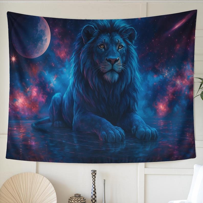 Star Moon Galaxy Blue Lion tapestry 75x100 чёрный