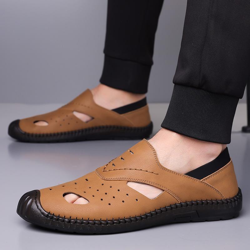 Baotou sandals men's new men's summer outdoor handmade hollow hole shoes one pedal casual beach shoes