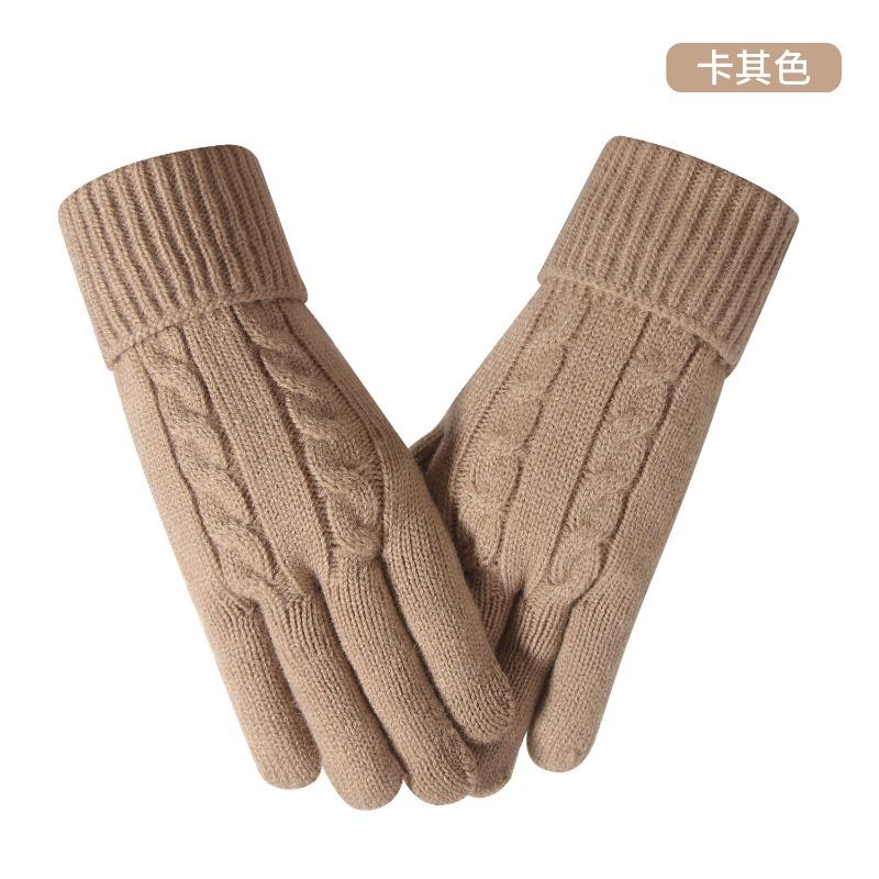 Knitted Gloves Winter Women's Velvet Thickened Double-layer Thermal Gloves Outdoor Riding Cold-proof Touch Screen Gloves