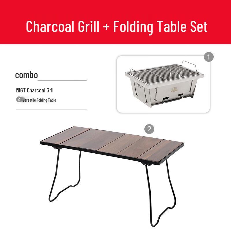 Mobigarden Outdoor Foldable Stainless Steel Charcoal BBQ Grill with Table Set