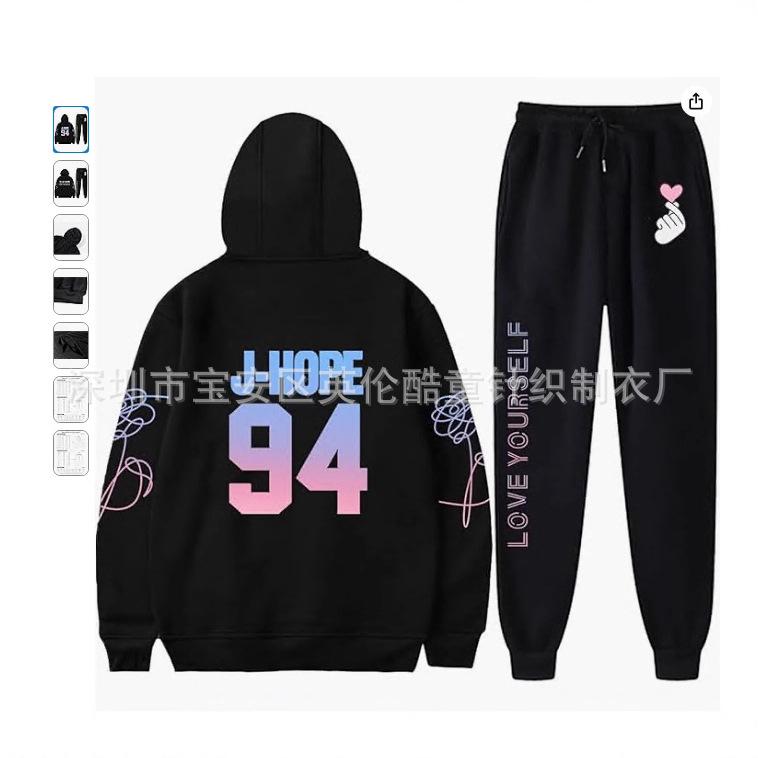 Cartoon boy group front and rear printing digital couple hooded leggings set