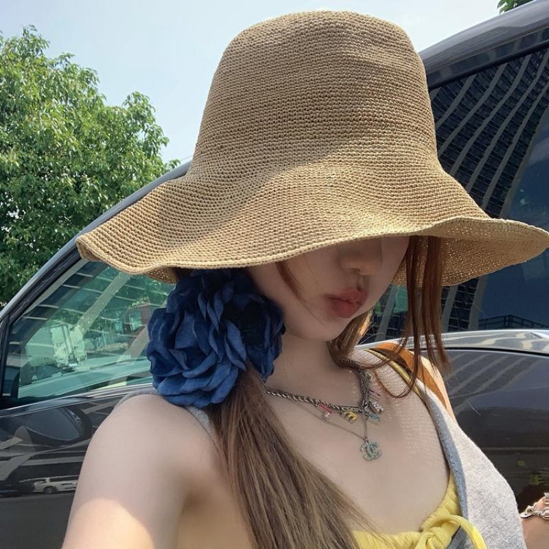 Women's Wide Brim Straw Hat 2026 Summer New Style Foldable Sun Protection Sun Hat for Travel Beach Fisherman Cap