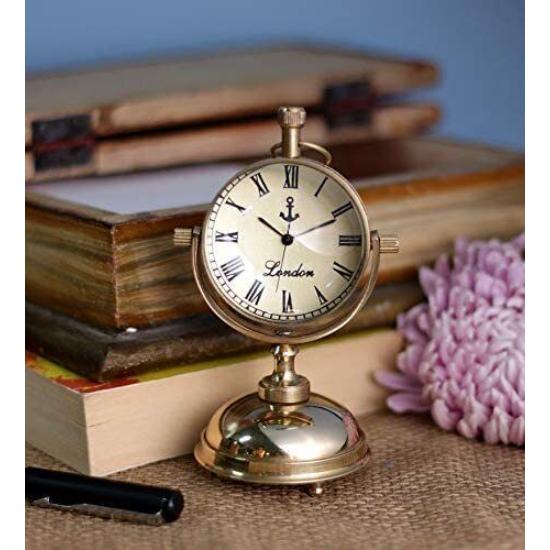 

Antique Handmade Brass Desk Clock Mechanical Vintage Table Top Desktop Gift