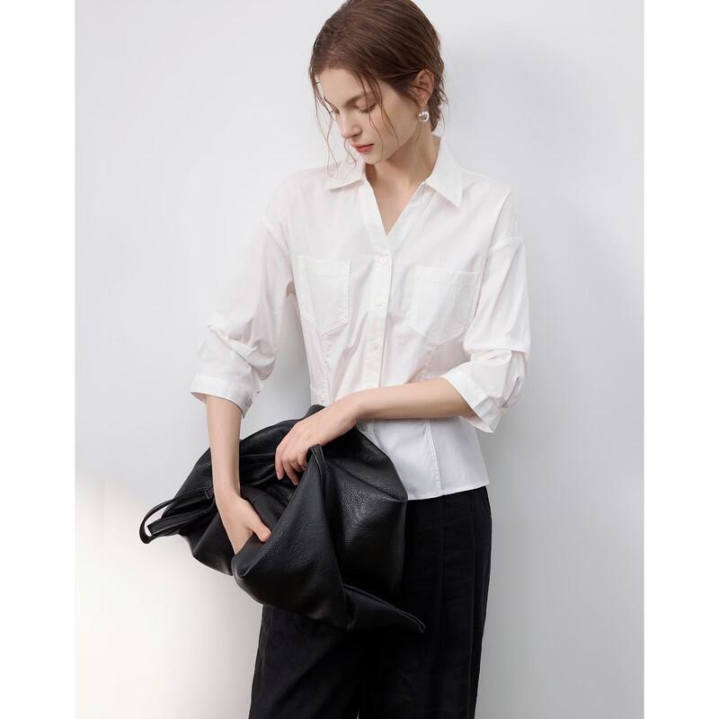 Demana Cloud Oxygen Cotton Polo Collar Waist-Cinching Shirt M