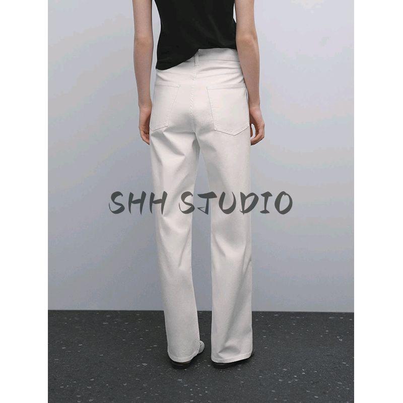 MD Spring/Summer New Arrival Women's Clothing Work Clothing Casual Fashion All-Matching White Straight-Cut Denim Pants 5023725