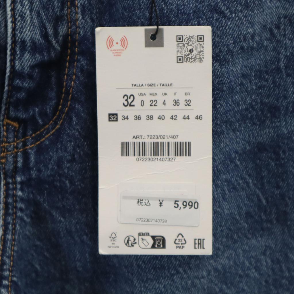 Unused ZARA Tapered Denim Pants 32 Wash Blue Jeans Women Used
