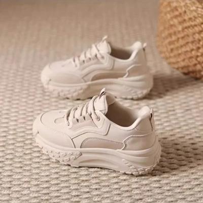 New Thick Soled Round Toe Lace-up Low Cut Sponge Cake Dad Shoes Womens Sneakers Leisure Non-slip Walking Vulcanize Shoe