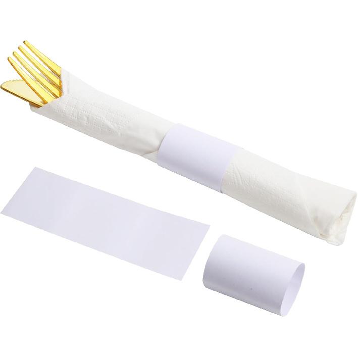 Gold Napkin Bands, Paper Napkin Rings Self Adhesive,Silverware Wraps Bands,Table Setup Wedding Event Party Supply,200 Pcs/Gold,NB-200-1Gold White-200 Pcs