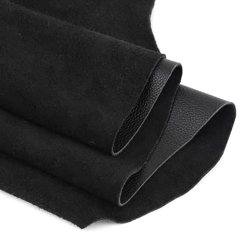 Black cowhide leather lychee pattern soft bag sofa head layer cowhide fabric leather fabric whole piece leather fabric
