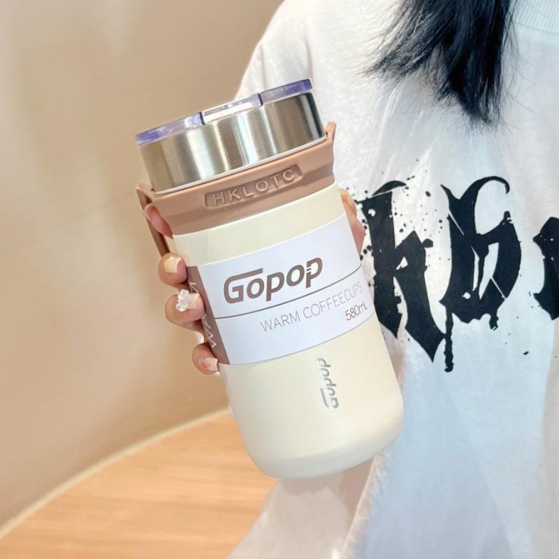 580ML Coffee Cup Thermos Bottle Stainless Steel Vacuum Insulation Cold Drink Bottle Travel Mugs with Straw Car Water Bottles