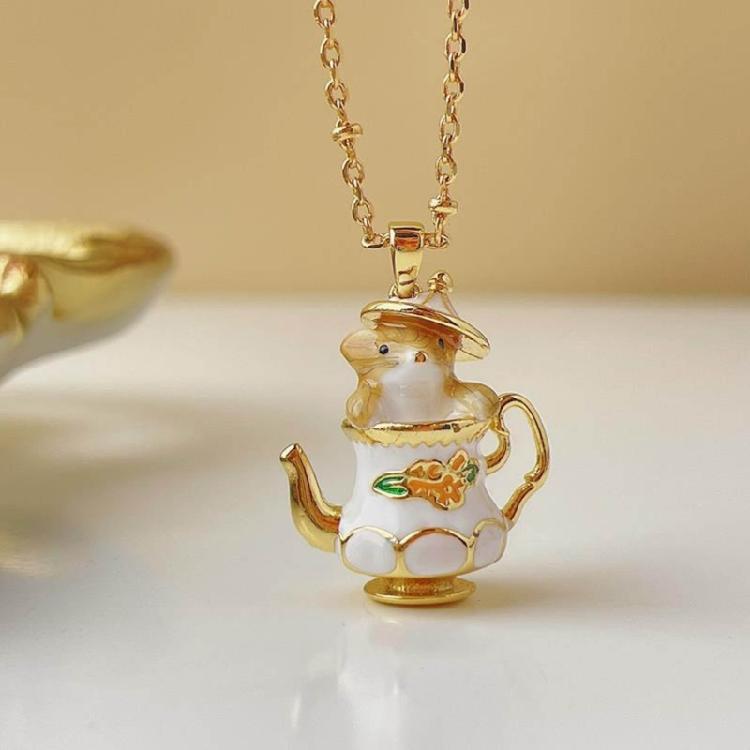 Enamel Chipmunk Teapot Earrings Trendy Pendant Necklace Stylish Woman Accessory