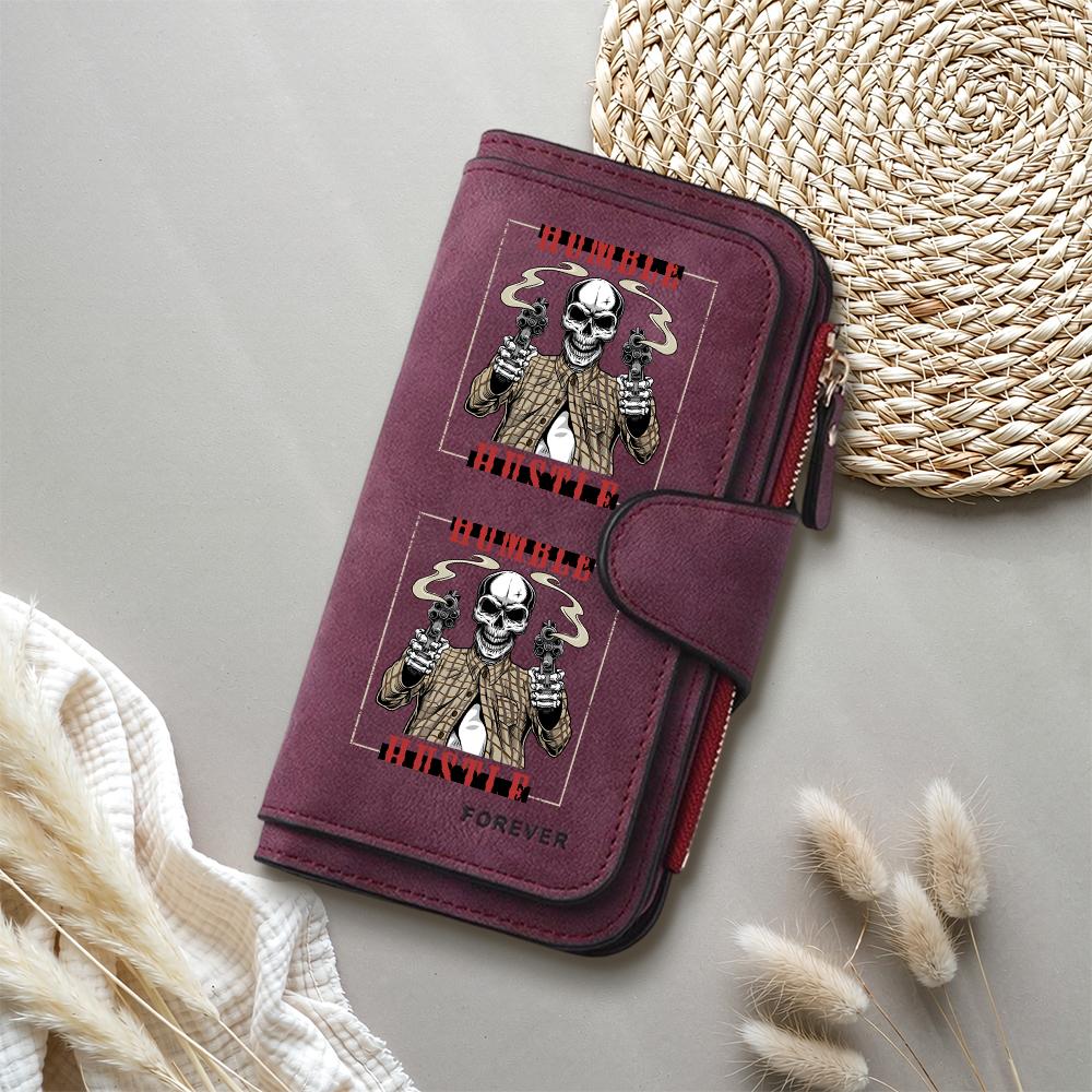 Gothic Skull Print Long Wallet Fashion Multi Slot PU Leather Purse For Daily Use
