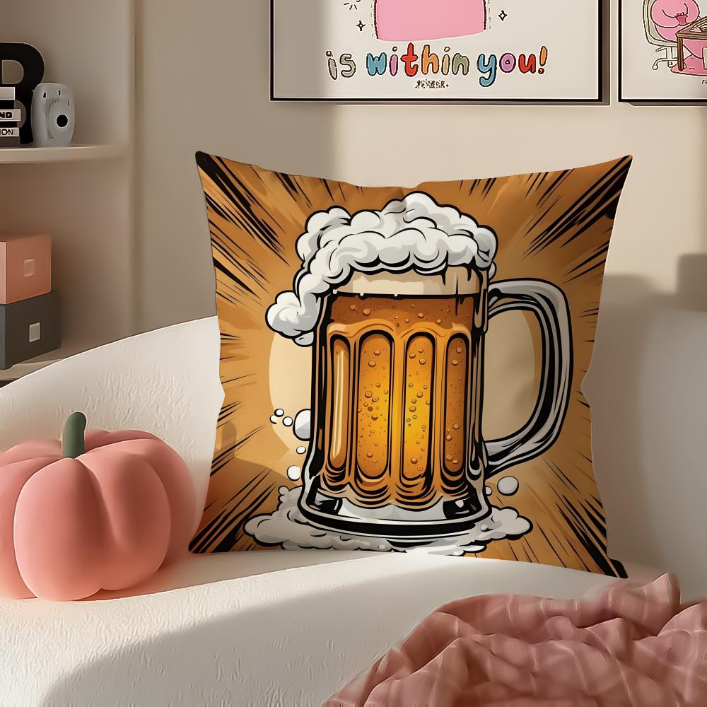 Rustikal Gemütlich Kunst Bier Wein Retro Stil Kissenbezug Kissenhülle Kurzer Plüsch Verdeckter Reißverschluss Zimmer Sofa Kissenbezug