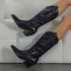 Fashion Designer Embroidery Knee-High Boots Women Handmade Western Cowboy Booties Women's Shoes Street Low Heels Shoes Zapatos De Mujer