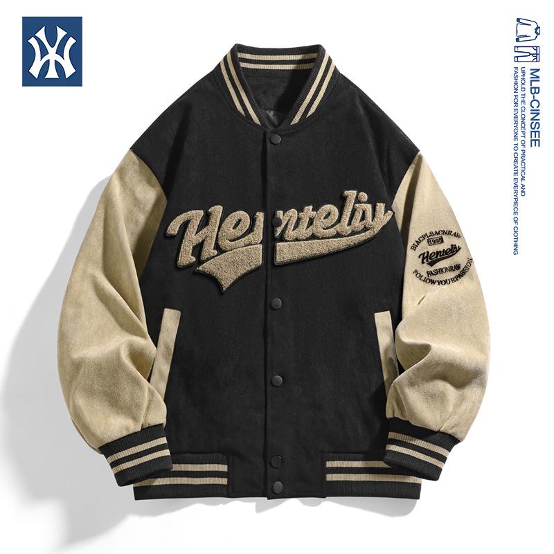 Коллаборация MLB x NY: Ретро американская замшевая плюшевая бейсбольная куртка с хлопковым наполнителем для мужчин. M