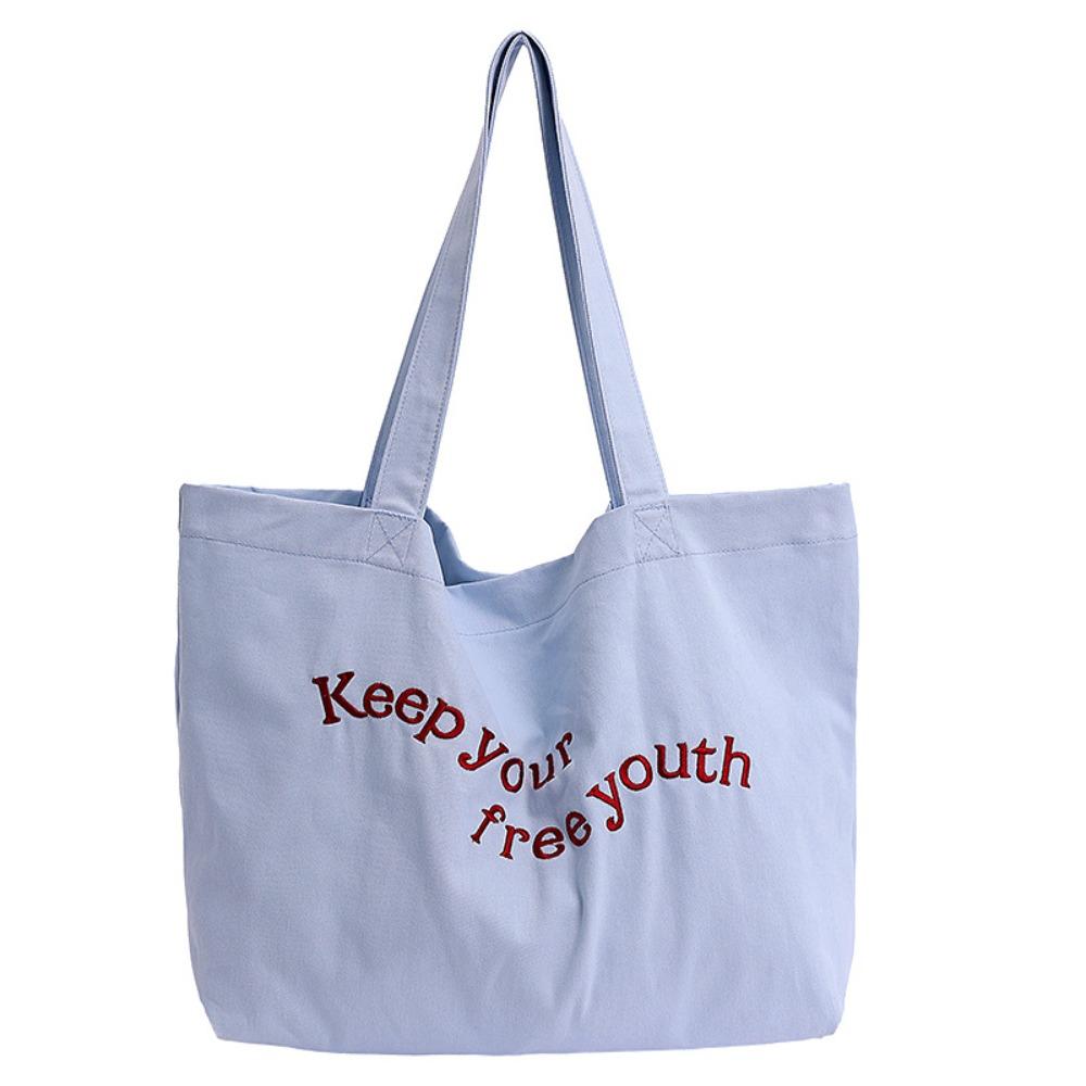 Casual Canvas Totes Bag Solid Color Women's Handbag Fashion Letters Shoulder Bag  Girls