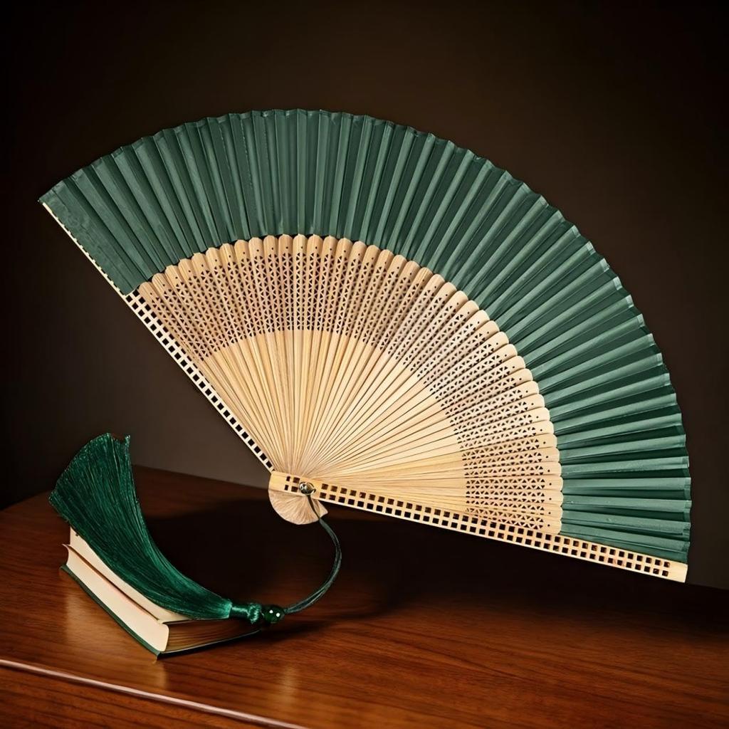 Natural Bamboo, Elegant Chinese Style Folding Bamboo Fan, Retro Style Handheld Fan 21CM (8.75 inches) Suitable for Men and Women