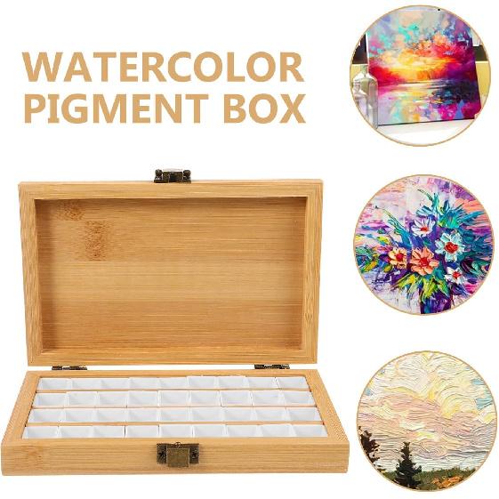 Watercolor Paint Palette 36 Empty Half Pans 4x6 Inch Wooden Travel Box Case for Acrylic Gouache Painting Amateur Hobbyists Painting Artists Lovers