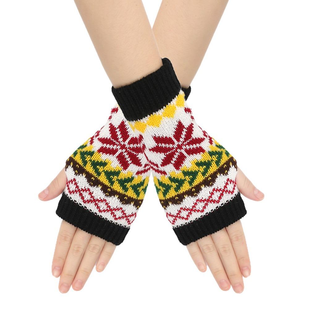 Festive Christmas Snowflake Women's Fingerless Gloves Writing Typing Winter Wrist Warmers Punk Gothic Rock Knit Half Mittens