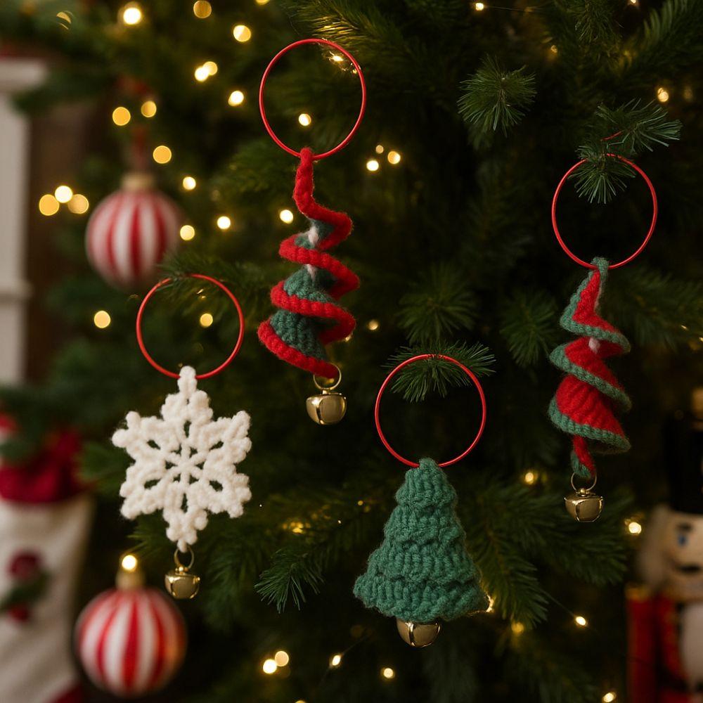 Yarn Weaving Christmas Hanging Ornament Handmade Knitted Cartoon Christmas Tree Bell Snowflake Bell Xmas Tree Pendant