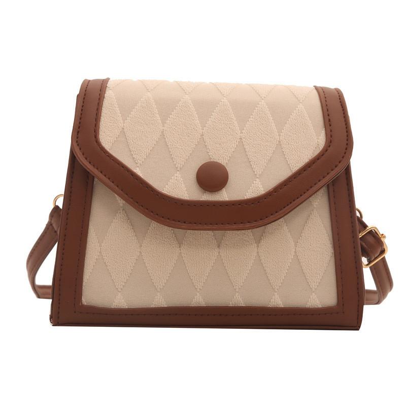 Chic Black/khaki/brown Color Block Small Square Bag With Stitching Elements коричневый