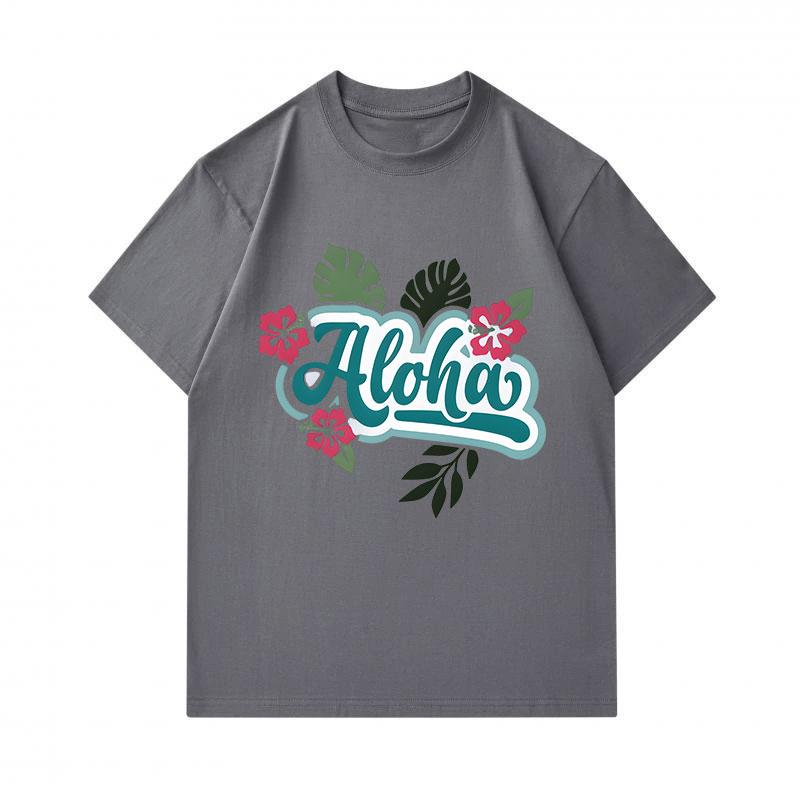 Men's 100% Cotton Crew Neck Short Sleeve T-Shirt, Casual Aloha Hibiscus Monstera Floral Print Summer Loose Tee for Daily Tropical Hawaiian Style Wear
