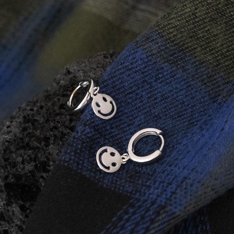 Pendientes de aro huecos con cara sonriente para niña y mujer, accesorios de joyería para Piercing