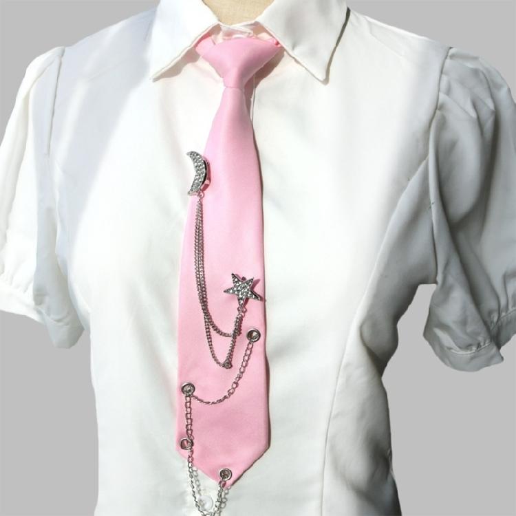 Student Pre Tied Neck Ties Preepy Look Rhinestones Star Metal Chain Dark Tie Cravat Neck Wear Accessories