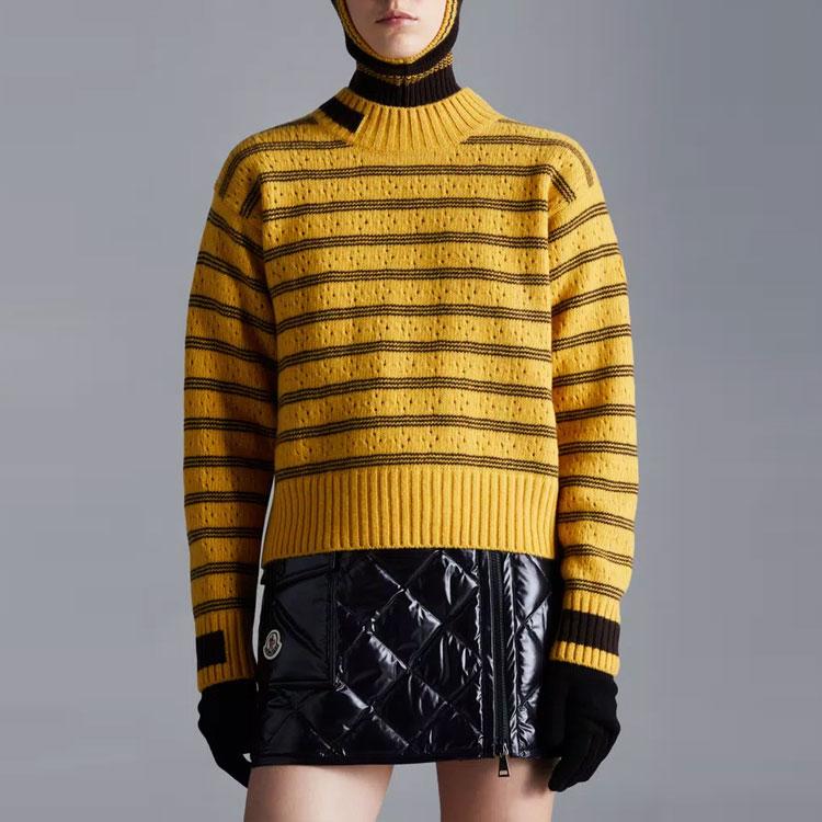 Moncler FW22 Color Block Striped Print Crew Neck Sweater Women Sweater Yellow H20939C00003M1115110