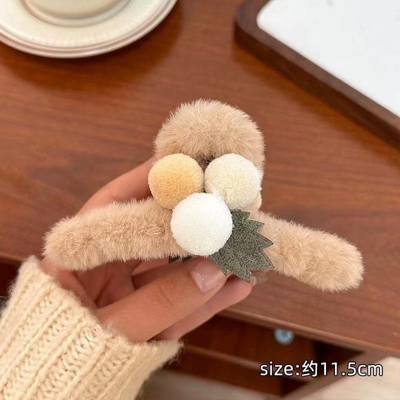 New Autumn Winter Plush Cherry Claw Clip Large Hair Women Back Of Head Bun Shark Accessory Headband