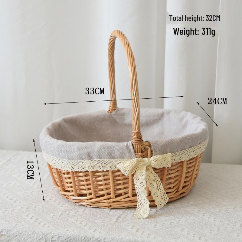 Handheld Rattan Flower & Egg Basket with Ribbon Lining for Weddings