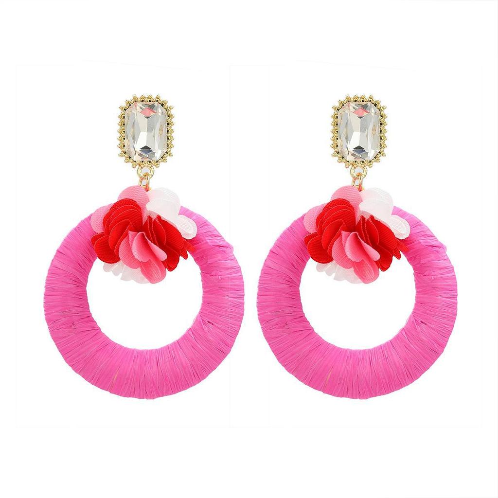 Elegant Spring Flower Raffia Earrings, European & American Style