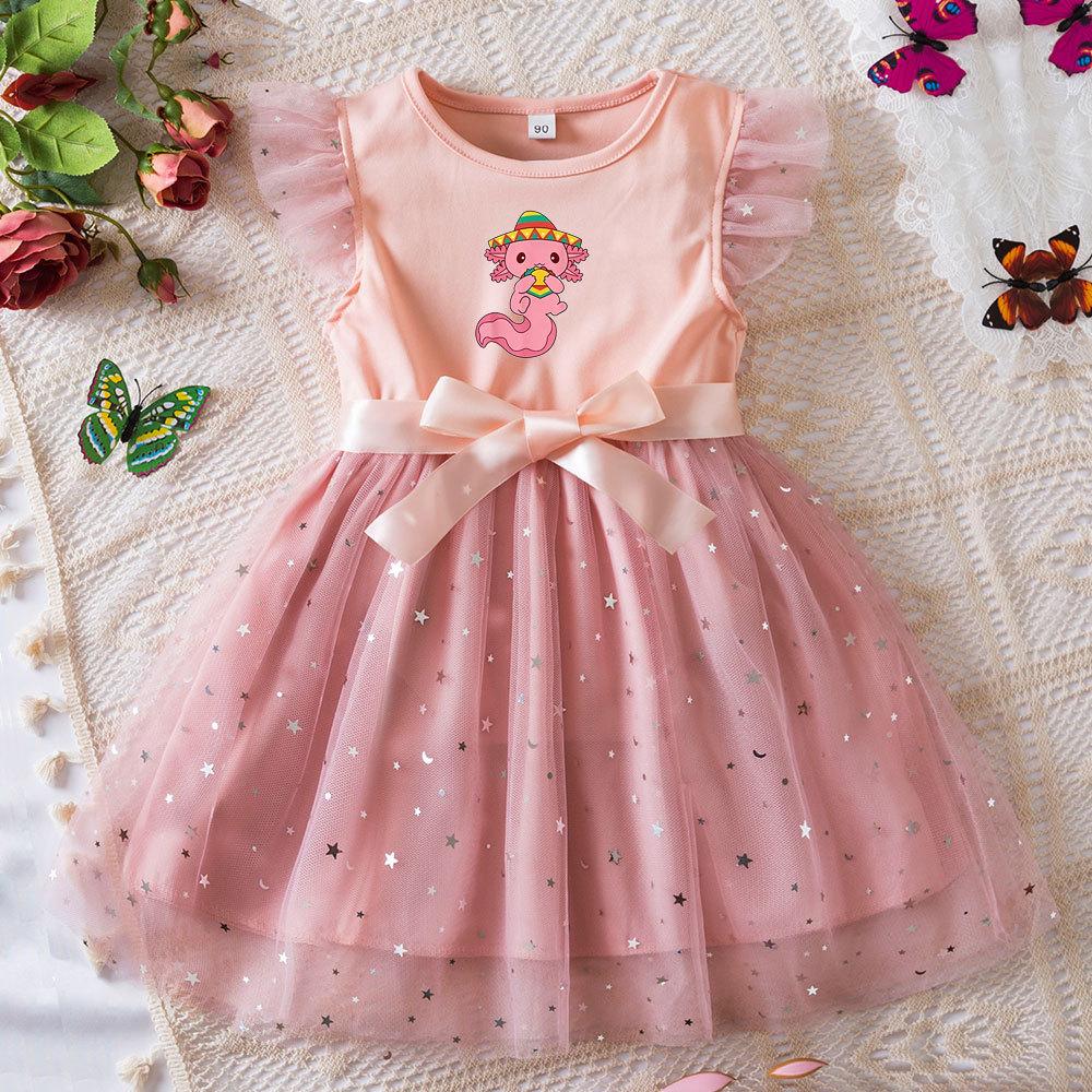 Hexagonal Dragon Princess Dress Butterfly Mesh Tutu Gown Girls Birthday Party Toddler Summer Outfit
