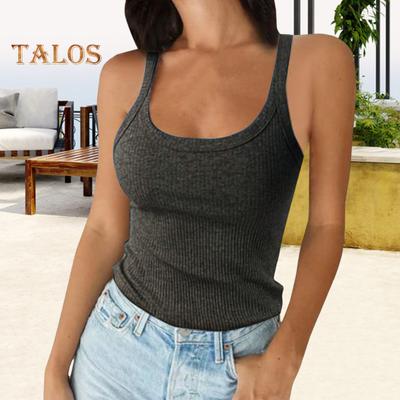 Women's Sleeveless Tank Top Spaghetti Strap Scoop Neck Ribbed Knit Camisole Slim Fit Basic Cami Shirt for Daily Wear Beach Office