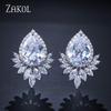 ZAKOL Romantic Teardrop Cubic Zirconia Stud Earrings Fashion White Color Leaf Bridal Earring for Women Wedding Brincos Jewelry