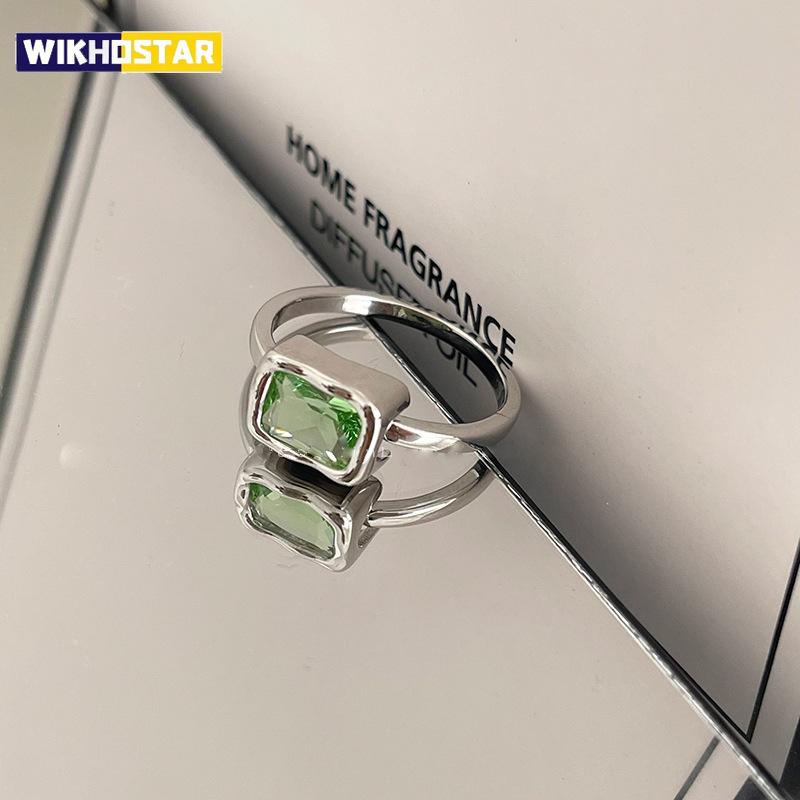 New Fashion Silver Color Open Finger Ring Geometric Green Square Punk Stackable For Women Girl Jewelry Gift Dropship Wholesale
