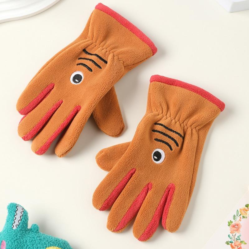 Children's men's and women's velvet autumn and winter Austrian velvet students riding skin-friendly outdoor warm and cold-proof cute cartoon gloves