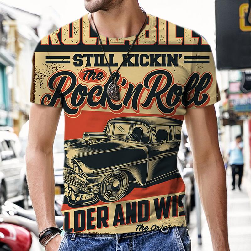 Summer Round Neck 3D Funny Car Print Top Fashionable Casual Short Sleeved Men's T-shirts