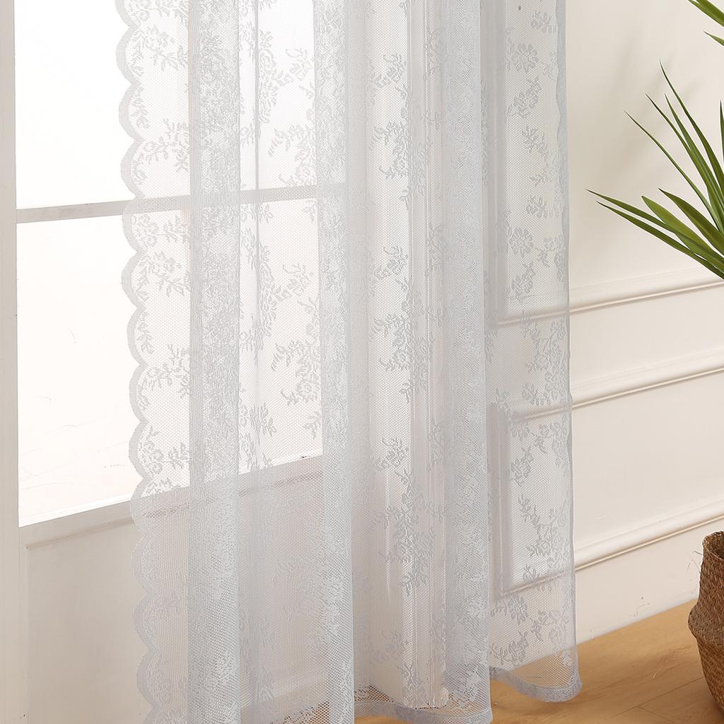 Moderner, einfacher Fenstervorhang mit kleiner Rosette und Durchgangsstange, französischer transparenter Vorhang aus Polyesterfaser, geeignet für Wohnzimmer, Schlafzimmer, Erkerfenster