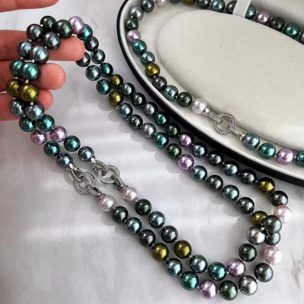 10Mm Maillard Morandi High Quality Candy Mixed Color Malachite Green Artificial Crystal Highlight Pearl Necklace Clavicle