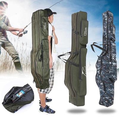 Saco de pesca ao ar livre portátil dobrável vara carretel saco pólo engrenagem equipamento ferramenta carry caso transportadora armazenamento viagem sacos camuflagem organizador