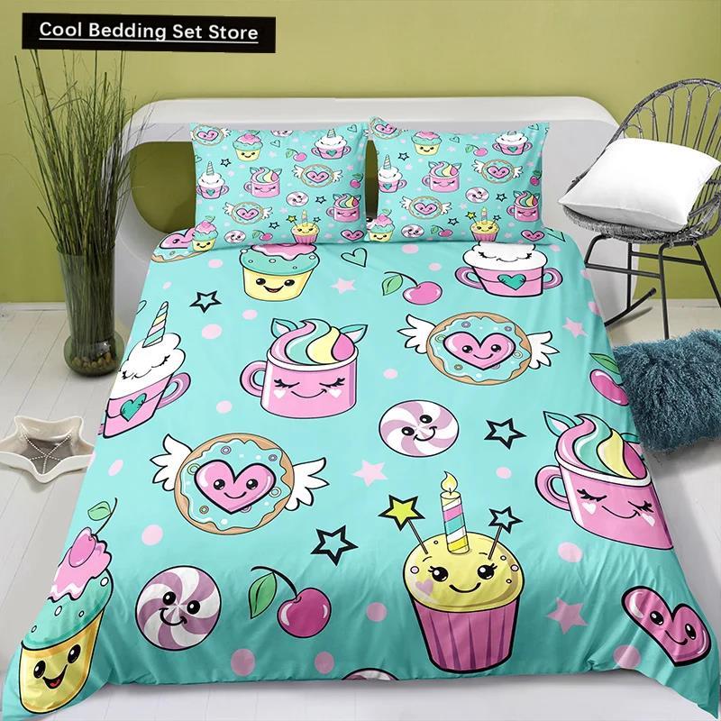 Härligt tecknat mat kung drottning påslakan pärlmjölkste sängklädesset barn tonåringar vuxna efterrätt pommes frites cola polyester täcke