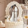 Elegant Bride & Groom Wedding Cake Plastic Topper with White Mesh Veil for Engagement Parties, Bridal Showers & Anniversaries
