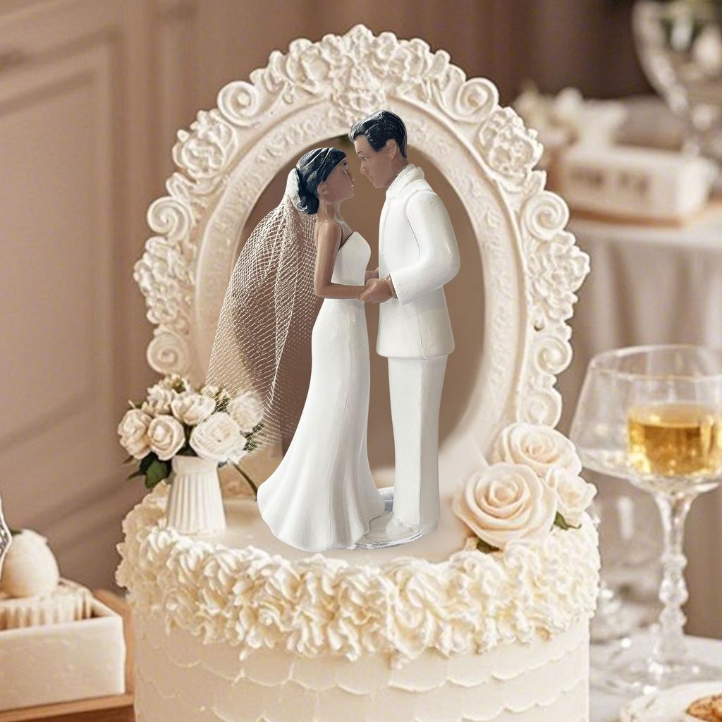 Elegant Bride & Groom Wedding Cake Plastic Topper with White Mesh Veil for Engagement Parties, Bridal Showers & Anniversaries