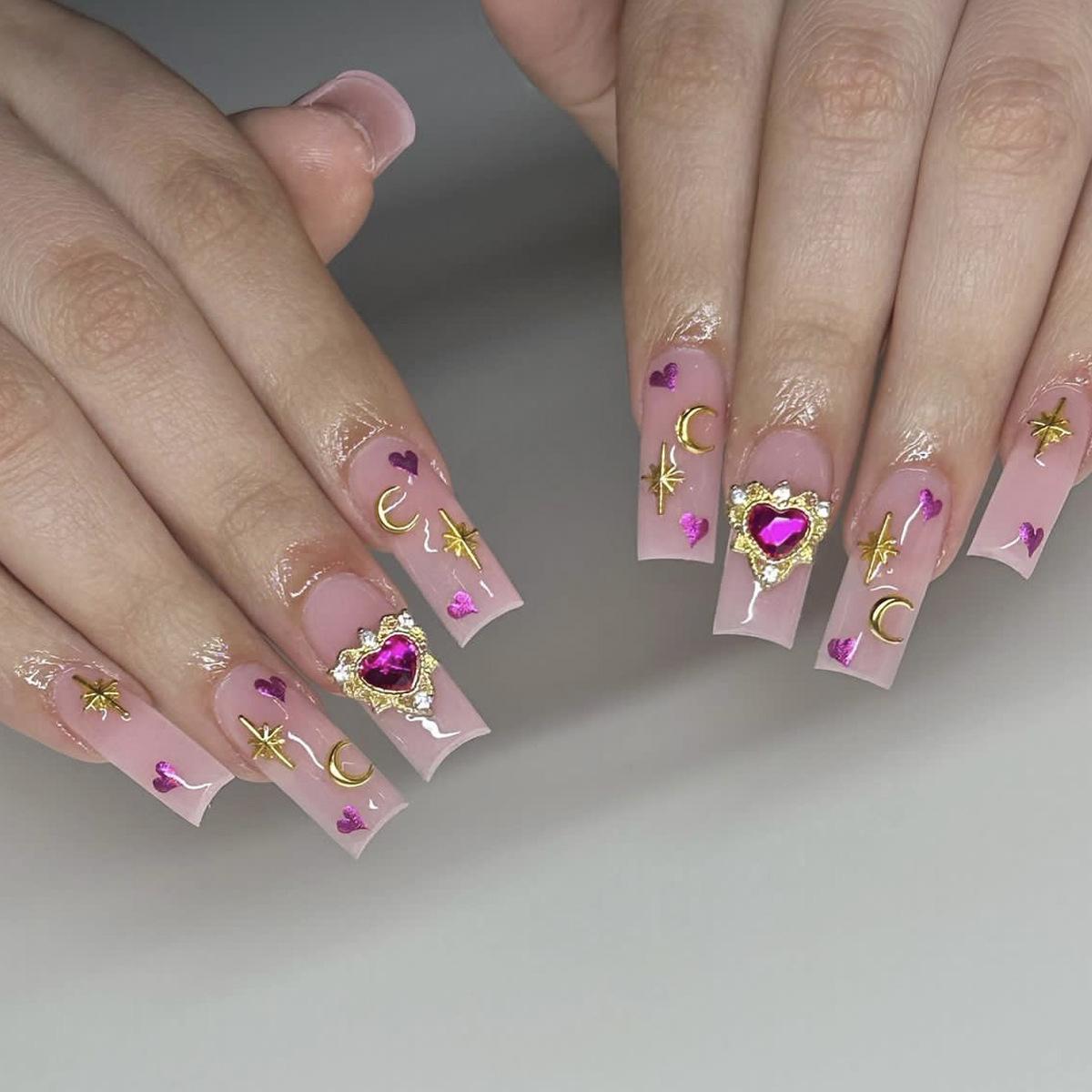 

Purple Heart & Star Moon Rivet Long Wearable Nail Tips